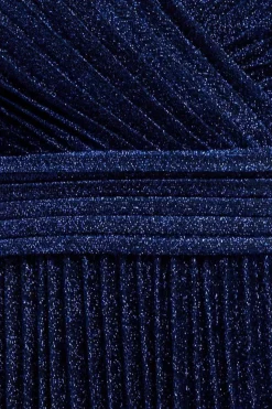 Sleeveless Pleated A Line Lurex Maxi Dress - Navy Blue by Goddiva