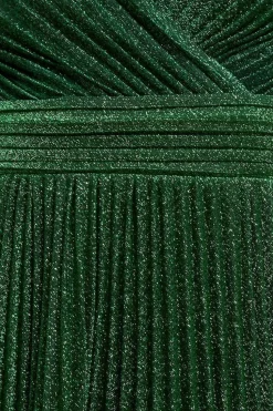 Sleeveless Pleated A Line Lurex Maxi Dress - Emerald Green by Goddiva