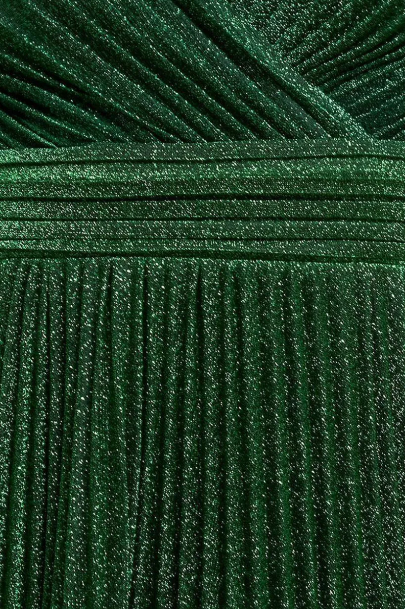 Sleeveless Pleated A Line Lurex Maxi Dress - Emerald Green by Goddiva