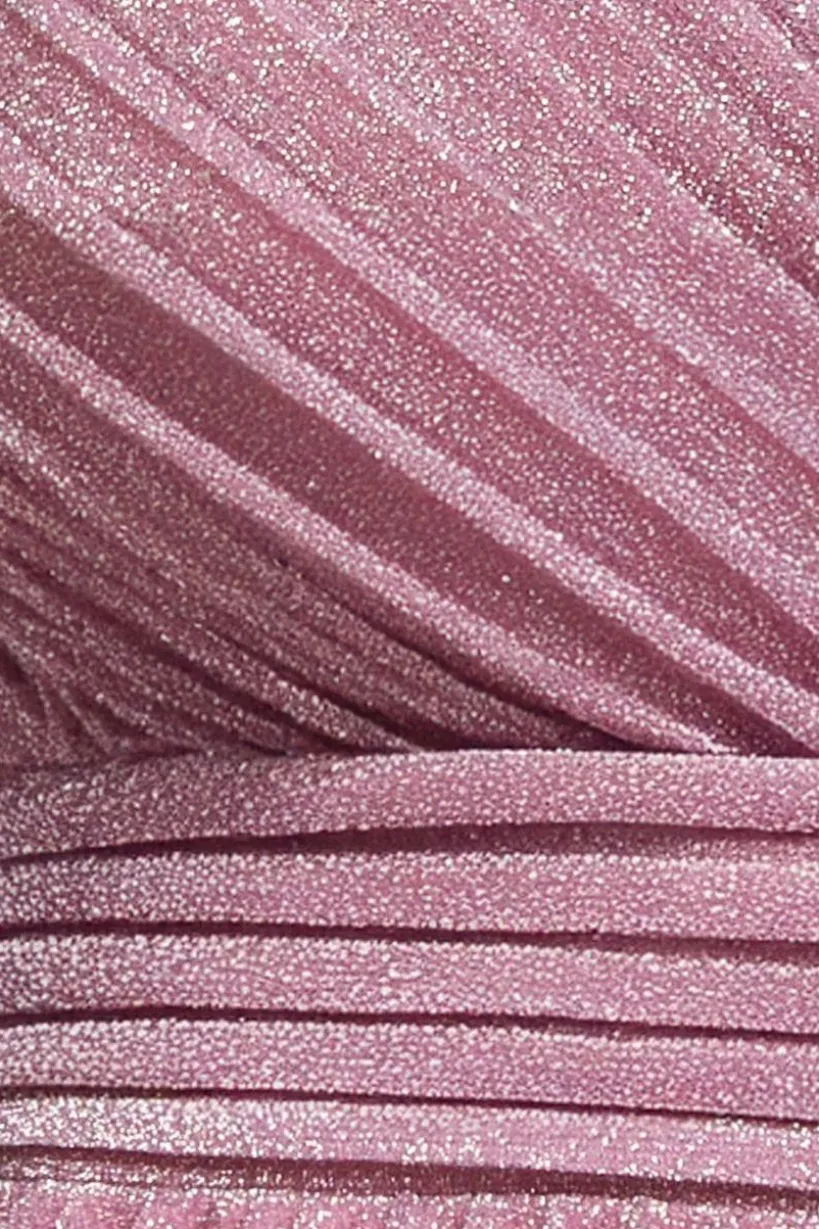 Sleeveless Pleated A Line Lurex Maxi Dress - Pink by Goddiva