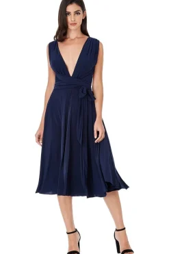 Soft Touch Multi Way Open Back Midi Dress - Navy Blue by Goddiva