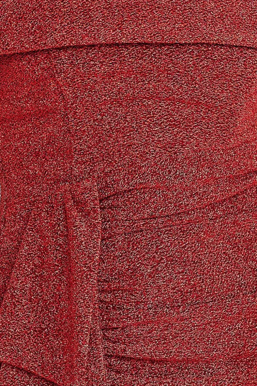 Sparkle Bardot Maxi With Waterfall Ruffle - Red by Goddiva