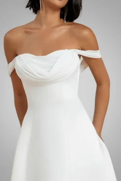Sparkle Chiffon Cowl Bardot Skater Midi Dress - Cream by Goddiva