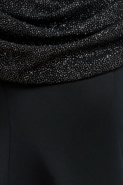 Sparkle Chiffon Cowl Bardot Skater Midi Dress - Black by Goddiva