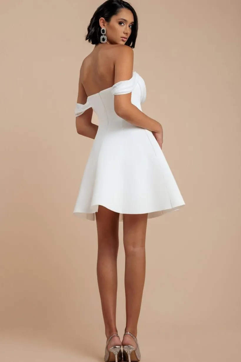 Sparkle Chiffon Cowl Bardot Skater Mini Dress - Cream by Goddiva
