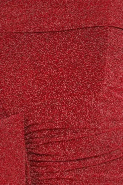 Sparkling Bardot Midi With Waterfall Ruffle - Red by Goddiva