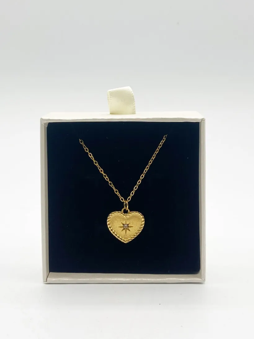 Sparkly Heart Necklace In Gold by SVNX
