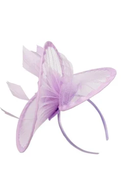 Spiral Circular Brim Fascinator With Feathers Burst In Lilac by SVNX
