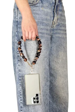 Square & Ball Style Acrylic Phone Strap - Black & Brown by Goddiva Accessories