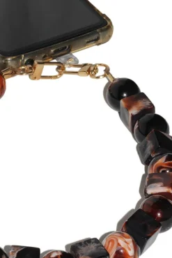 Square & Ball Style Acrylic Phone Strap - Black & Brown by Goddiva Accessories