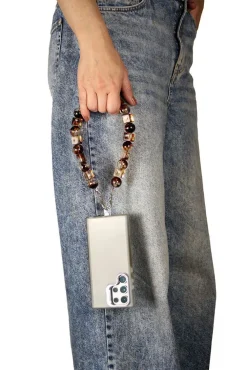 Square & Ball Style Acrylic Phone Strap - Brown & Yellow by Goddiva Accessories