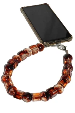 Square & Ball Style Acrylic Phone Strap - Brown & Yellow by Goddiva Accessories