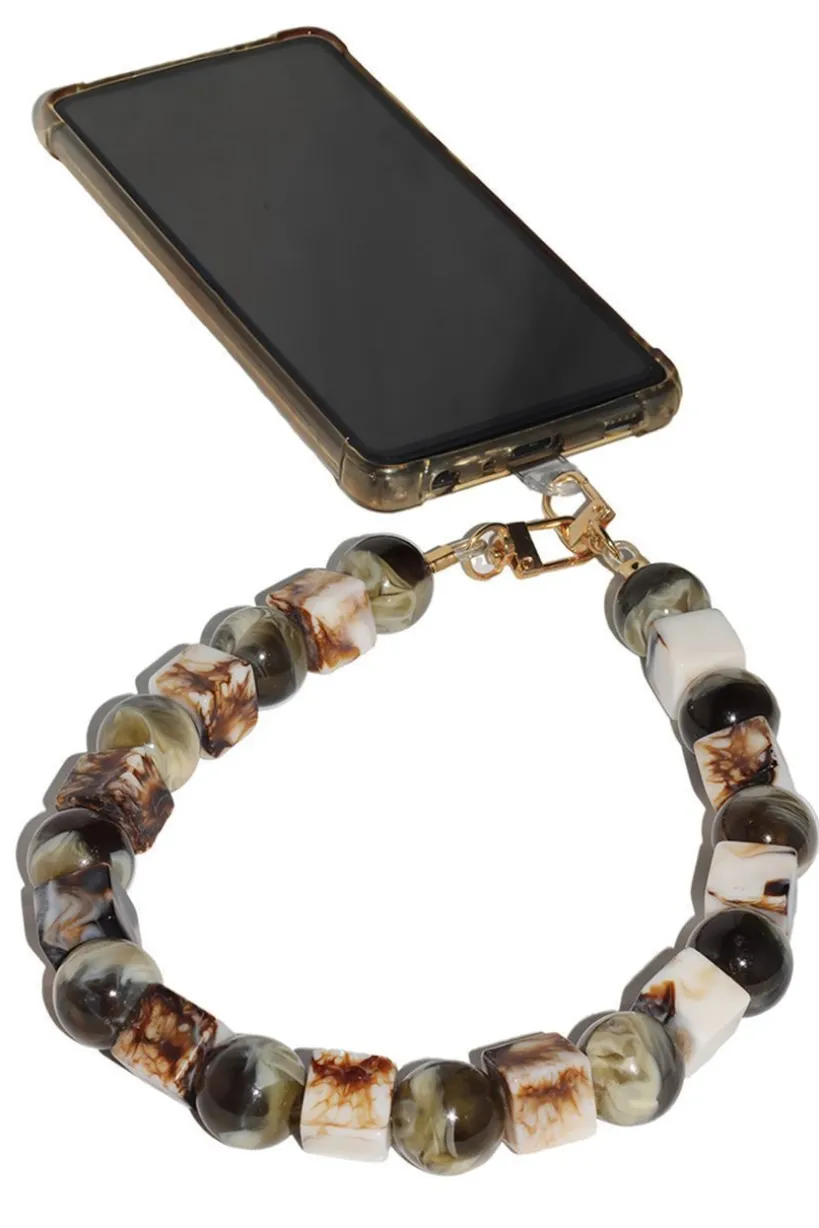 Square & Ball Style Acrylic Phone Strap - Green & White by Goddiva Accessories