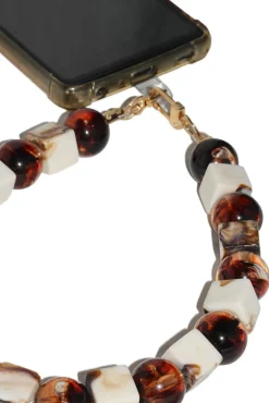 Square & Ball Style Acrylic Phone Strap - White & Brown by Goddiva Accessories