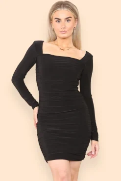 Square Neck Ruched Bodycon Mini Dress by Avinci