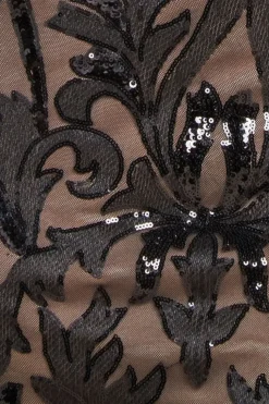 Square Neck Scalloped Embroidered Sequin Midi Dress - Black by Goddiva Plus