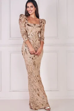 Square Neck Scalloped Lace Maxi - Champagne by Goddiva