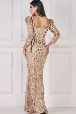 Square Neck Scalloped Lace Maxi - Champagne by Goddiva