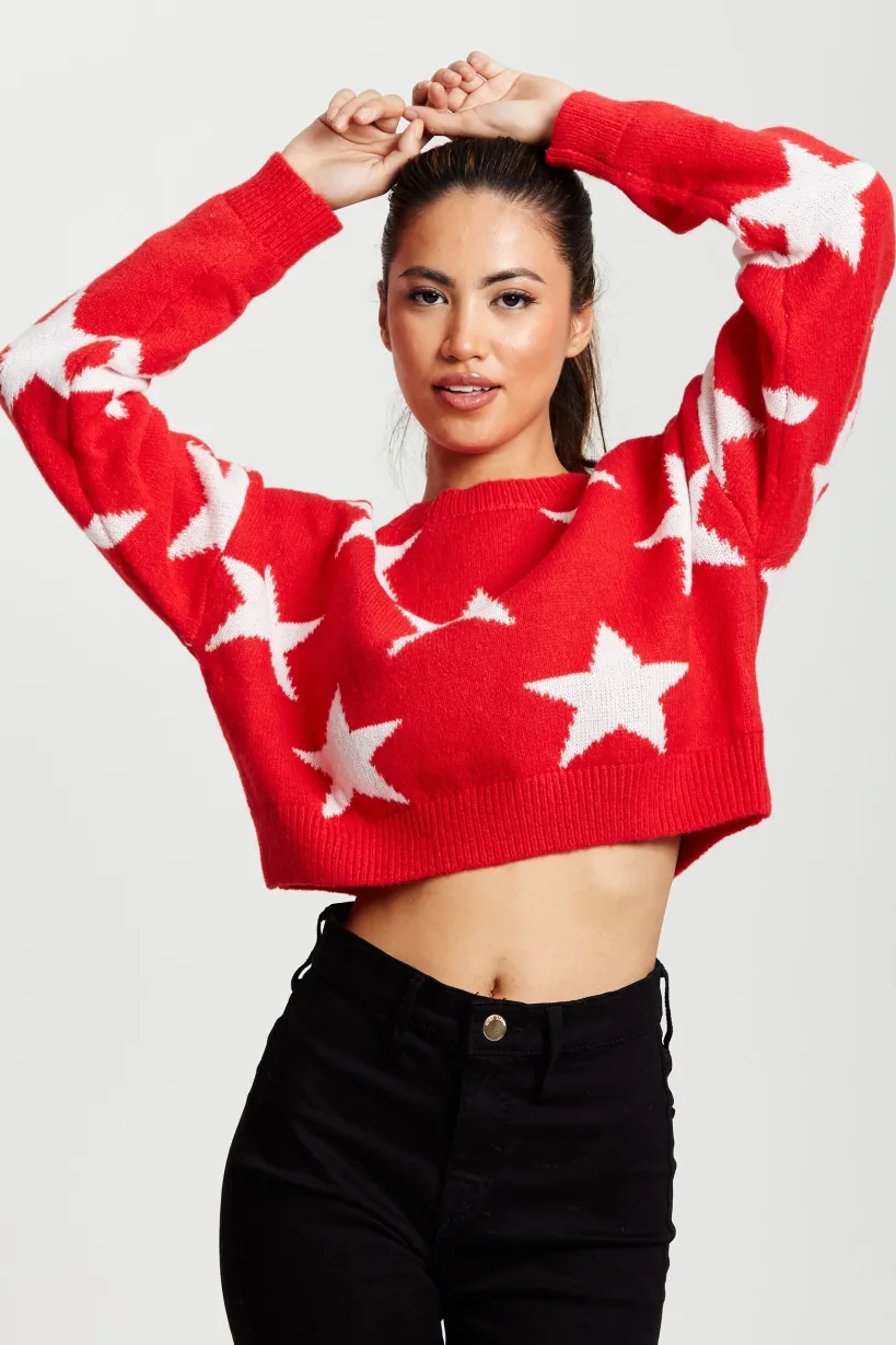 Star Pattern Jumper In Red by Liquorish