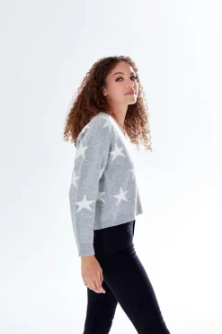 Star Pattern V-neck Button Down Cardigan Grey by Liquorish