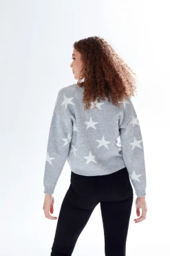 Star Pattern V-neck Button Down Cardigan Grey by Liquorish