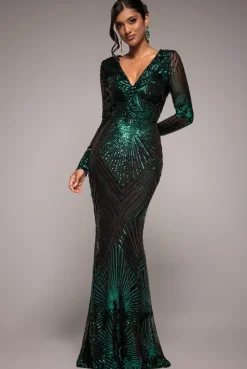 Starburst Effect Maxi Dress - Emerald by Goddiva