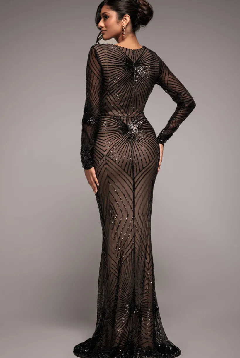 Starburst Sequin Maxi Dress - Black by Goddiva
