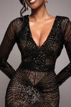 Starburst Sequin Maxi Dress - Black by Goddiva