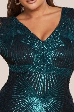 Starburst Sequin Maxi Dress - Emerald by Goddiva Plus