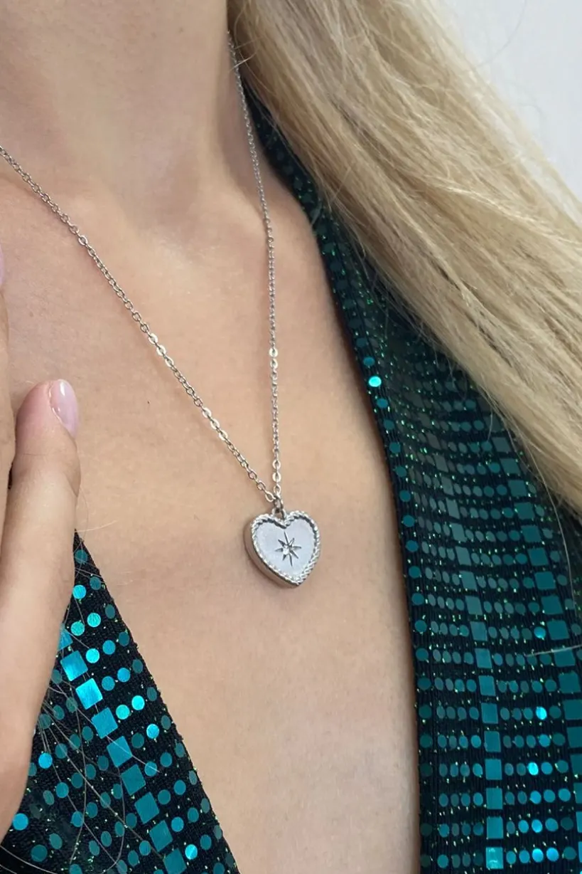 Starry Heart Necklace In Silver - Gift Boxed by SVNX