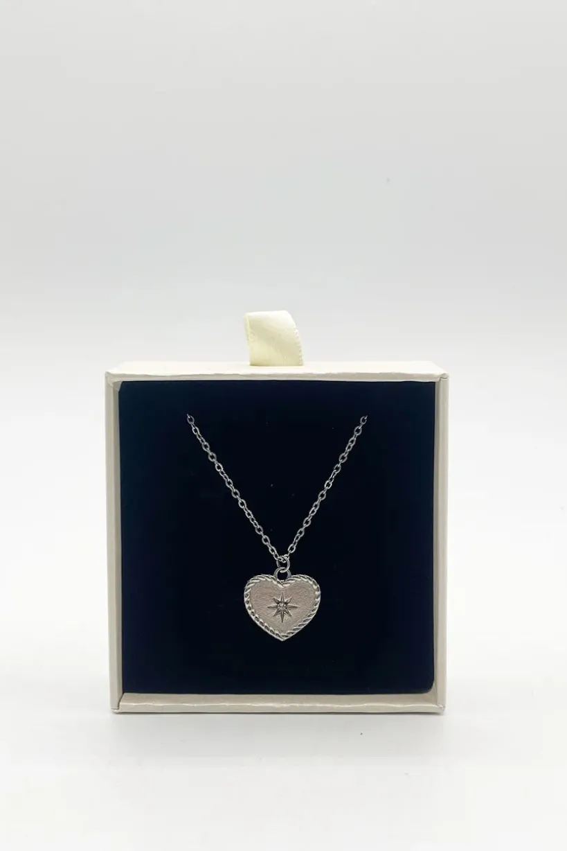 Starry Heart Necklace In Silver - Gift Boxed by SVNX