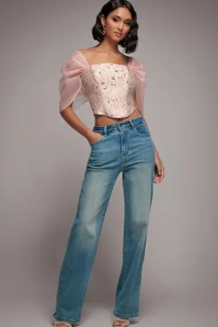 Straight Leg Denim Jeans - Blue by Goddiva denim