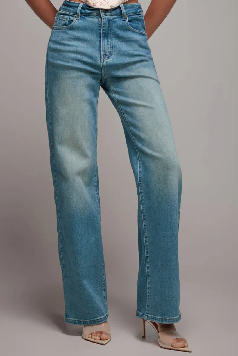 Straight Leg Denim Jeans - Blue by Goddiva denim