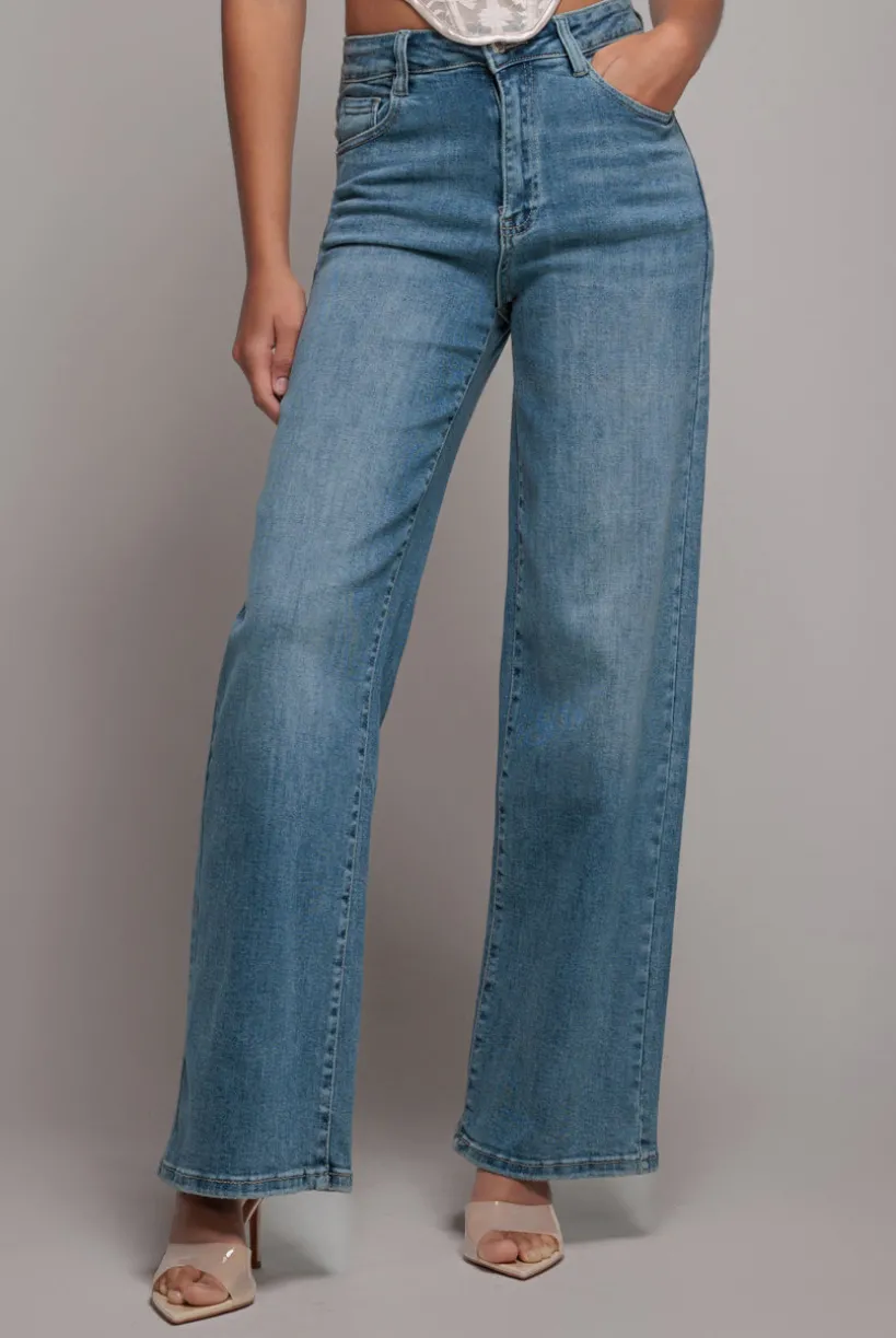 Straight Leg Stretch Denim Jeans - Blue by Goddiva denim