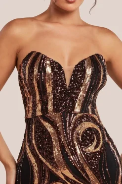 Strapless Multi Sequin Maxi Dress - Bronze by Goddiva