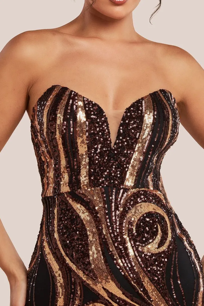 Strapless Multi Sequin Maxi Dress - Bronze by Goddiva