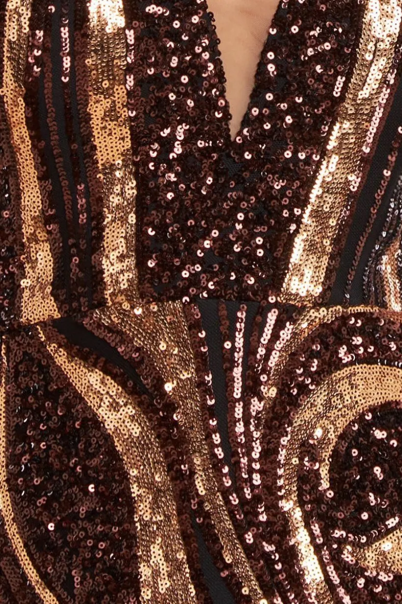 Strapless Multi Sequin Maxi Dress - Bronze by Goddiva