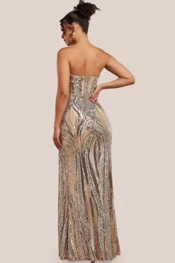 Strapless Multi Sequin Maxi Dress - Champagne by Goddiva