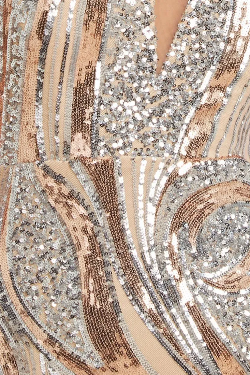 Strapless Multi Sequin Maxi Dress - Champagne by Goddiva