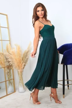 Strappy Pleated Lace Dress by Double Second