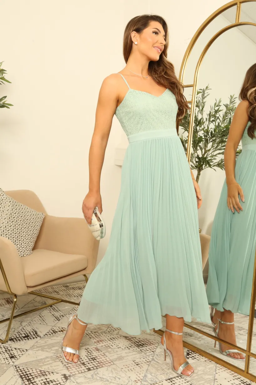Strappy Pleated Lace Dress by Double Second