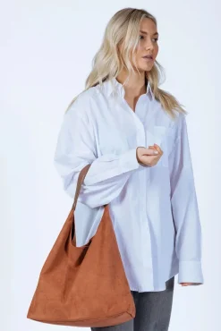 Suede Hobo Shoulder Bag In Tan by SVNX