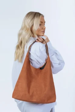 Suede Hobo Shoulder Bag In Tan by SVNX