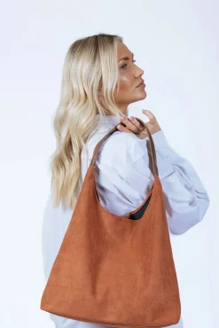 Suede Hobo Shoulder Bag In Tan by SVNX