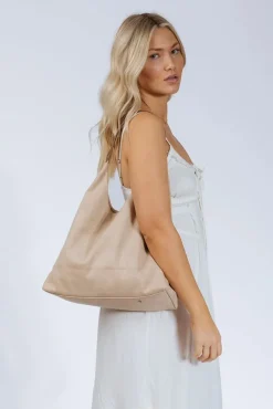 Suede Hobo Shoulder Bag In Beige by SVNX