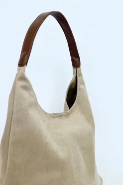 Suede Hobo Shoulder Bag In Beige by SVNX
