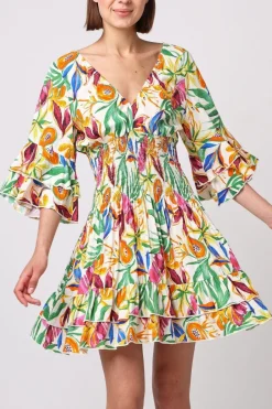 Summer Mini Dress In Tropical Papaya Print by Angeleye
