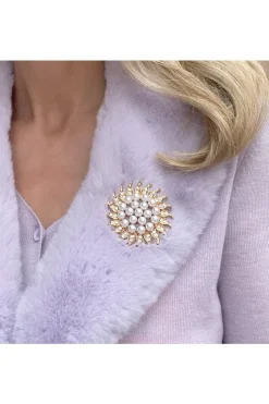 Sunflower Brooch With Pearl And Crystal by QueenMee Accessories