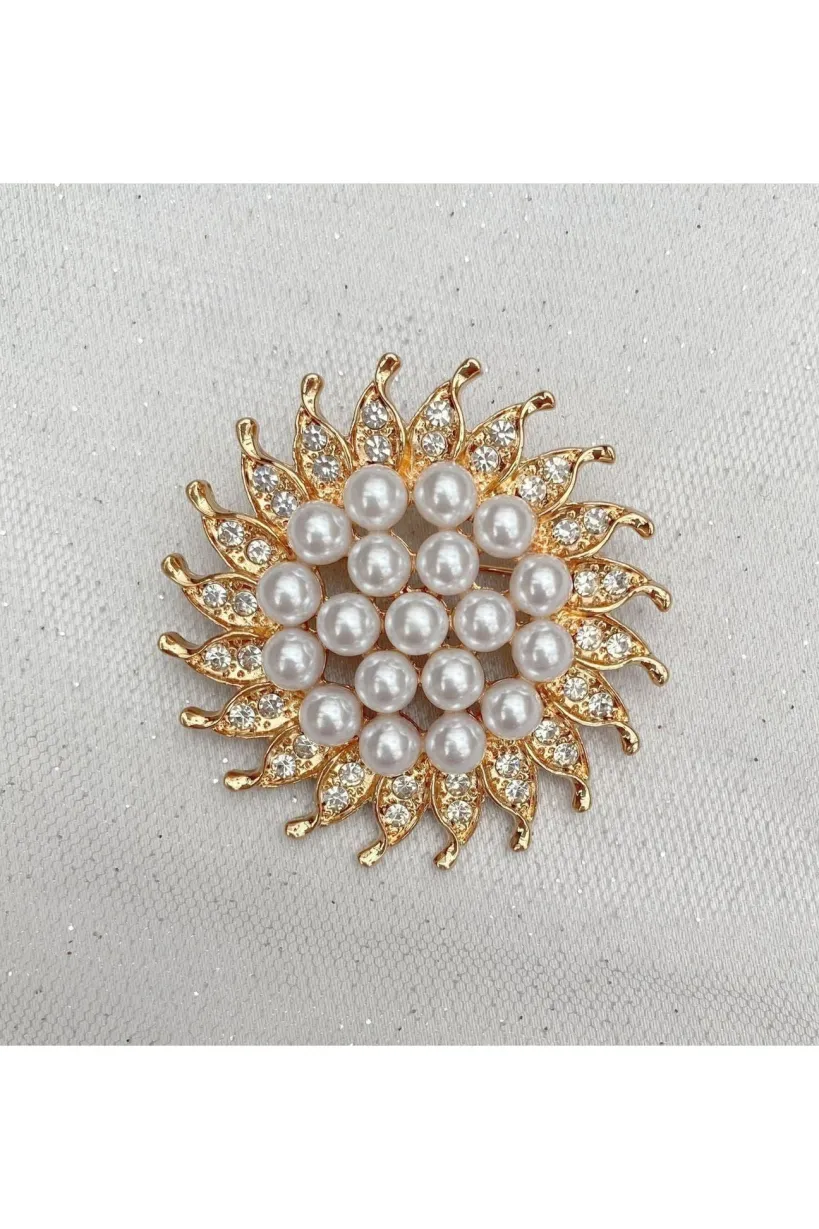 Sunflower Brooch With Pearl And Crystal by QueenMee Accessories