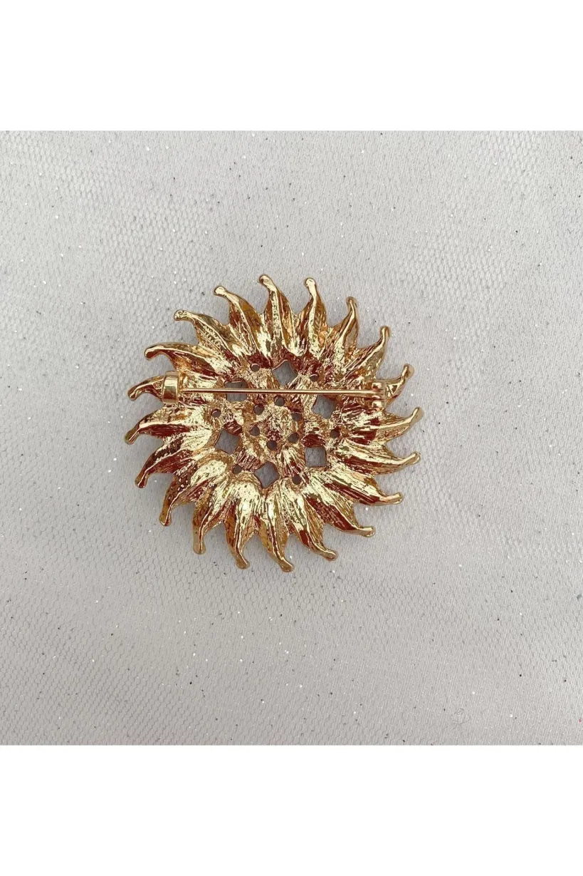 Sunflower Brooch With Pearl And Crystal by QueenMee Accessories